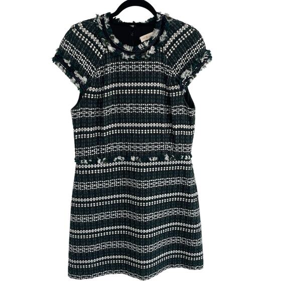 Tory Burch Norfolk Tweed Dress Green White Black Sequin Trim Womens Size 12 - Picture 1 of 7